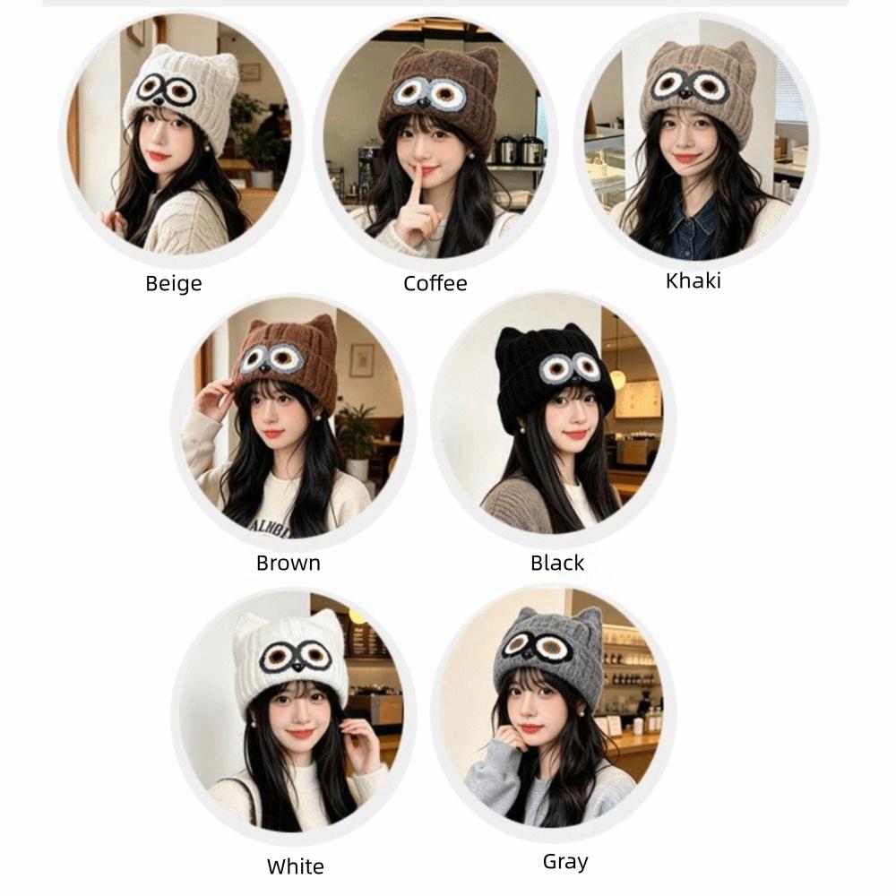 Knit Design Woolen Winter Cap Thick Material Plush Warm Hat Cute Owl Pattern Hat  Cartoon Themed