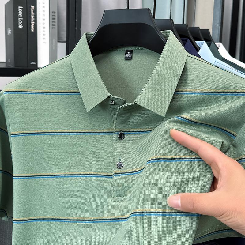 Originalqualität Herren Poloshirt Gestreifter Druck Kurzarm Sommer Mode Revers T-Shirt Business Klassisch Lässig Trend Herrenbekleidung