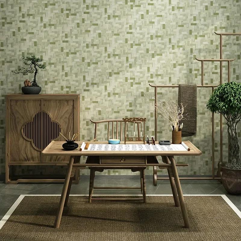 

Китайские бамбуковые и ротанговые плетеные обои для гостиной, дома для проживания, чайной комнаты, фоновые обои для стен, самоклеящиеся 53cmx3m