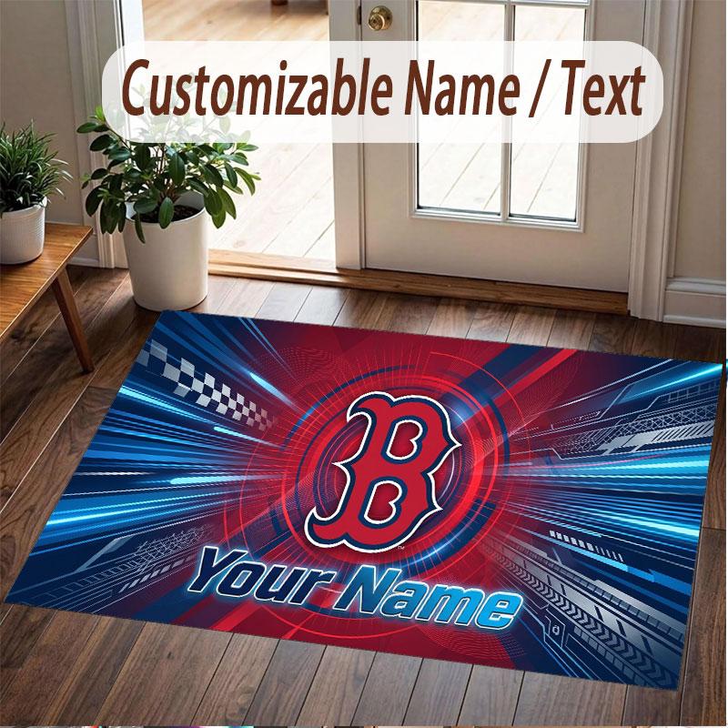 Custom Rug Boston Red Sox Pattern Print Name Text Soft Non‑Slip Floor Carpet for Home Indoor Decoration
