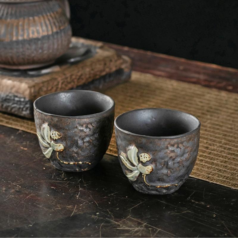 Gilt Tea Cup Rough Pottery Tea Cup Ceramic Chinese Vintage Tea Lamp Zen Master Cup