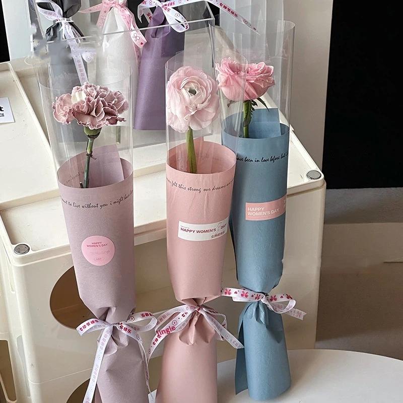 20Pcs Flower Wrappers Colorful Transparent Bag Single Bouquet Wrapper For Bouquet Flower Wrapper Waterproof Diy Gift