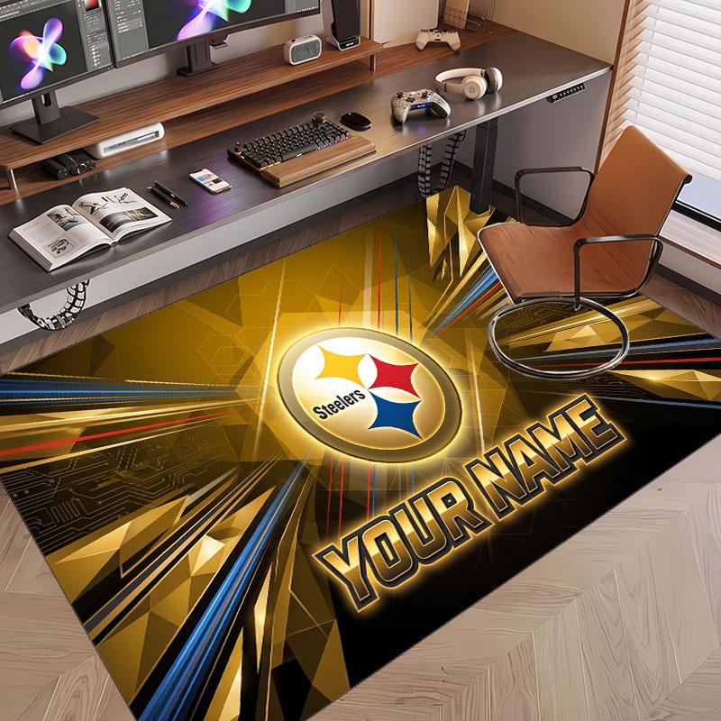 Custom Rug Pittsburgh Steelers Pattern Print Name Text Soft Non‑Slip Floor Carpet for Home Indoor Decoration