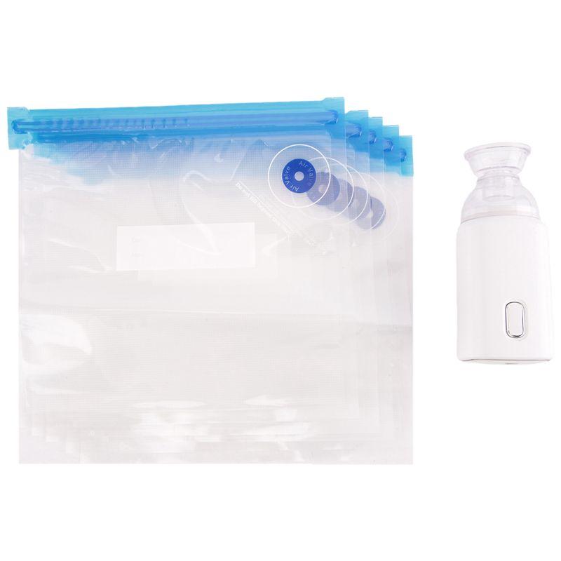 Feb.1Set Vacuum Food Storage Zipper Bags Set Reusable Handheld Portable Vacuum Sealer Pump+15Pcs 21 X 22 Cm Bags