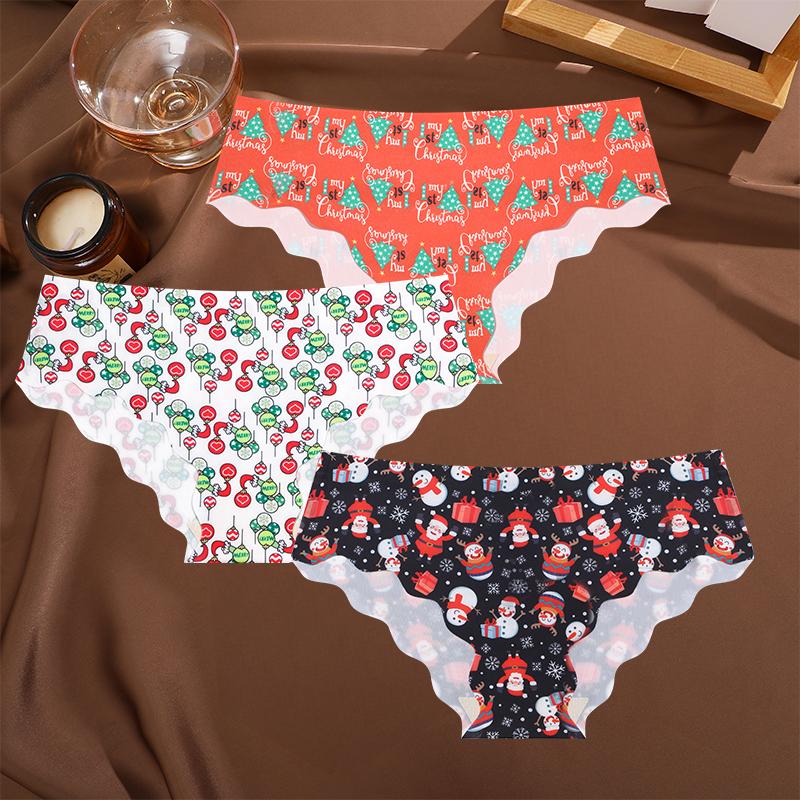 

FINETOO 3 шт./комплект рождественские трусики со снежинками и Санта-Клаусом сексуальное дышащее женское нижнее белье с низкой талией волнистые узоры трусики Счастливого Рождества XL&Set
