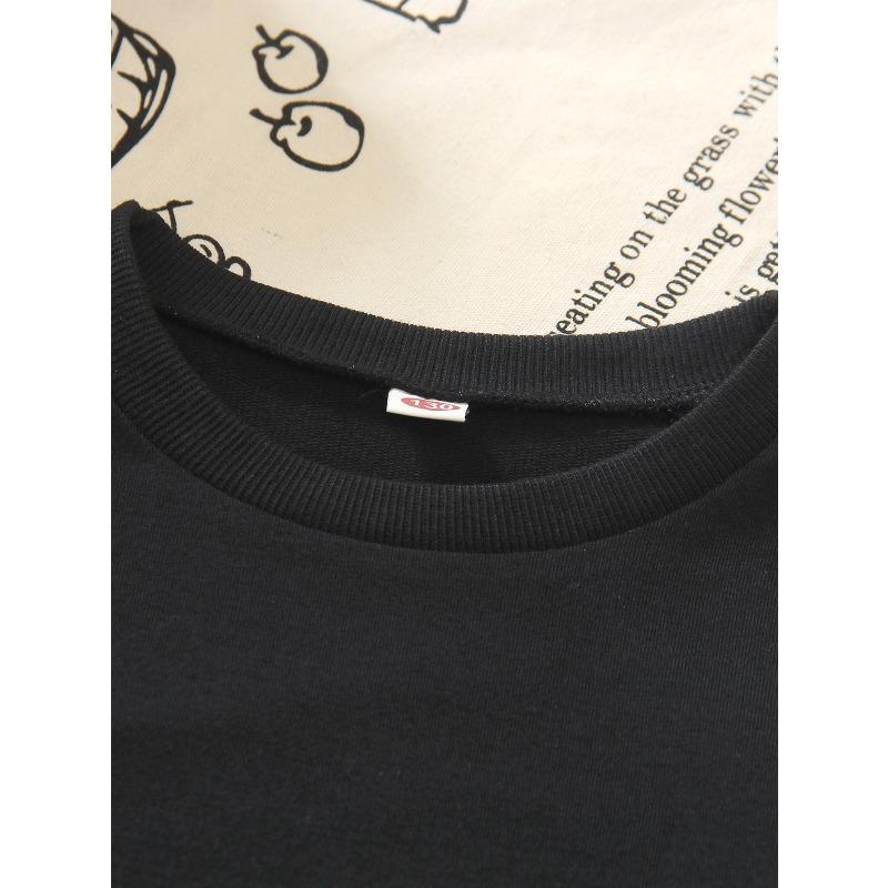 European sizes Kids' Stylish Cartoon Heart Letter Capybara Drinking Milk Tea Pattern Print Round Neck Sweatshirt, Suitable for Outings