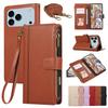 Luxury Zipper Multi Cards Solt Flip Wallet Leather Case For iPhone 17 Pro Max 16 15 14 13 12 11 Plus Air 16E Bag Pocket Cover