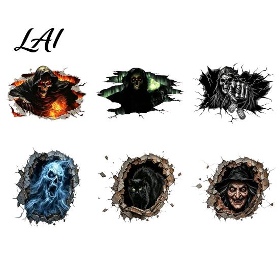 Halloween Wall Decals for Home Decoration 3D Decal Breakout Illusion Sticker with Skull Ghost Spooky Indoor Murals Holiday Atmosphere Room