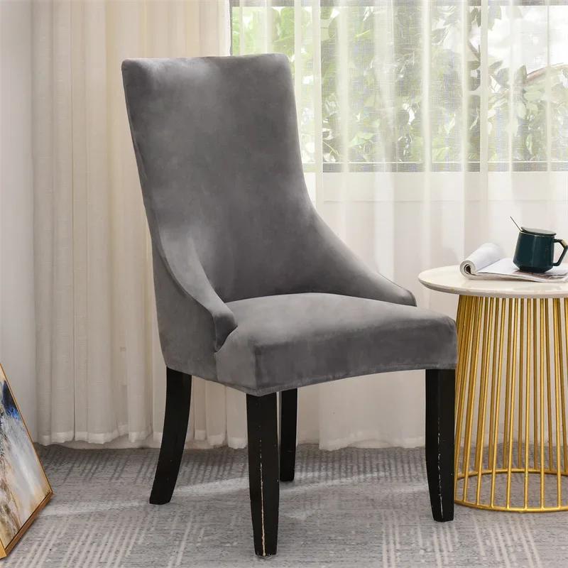 Velvet Sloping Chair Cover High Back Armchair Cover Solid Accent Dining Chair Covers Slipcover Office Hotel Home House De Chaise