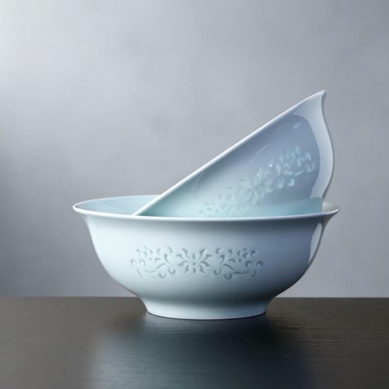 Jingdezhen Celadon Underglaze 8.5-inch Soup Bowls, Set of 2