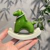 Green Ceramic Rocking Horse Figurine Crackle Glaze Decor with Pearl Necklace Mini Desktop Ornament for Home Luck Gift