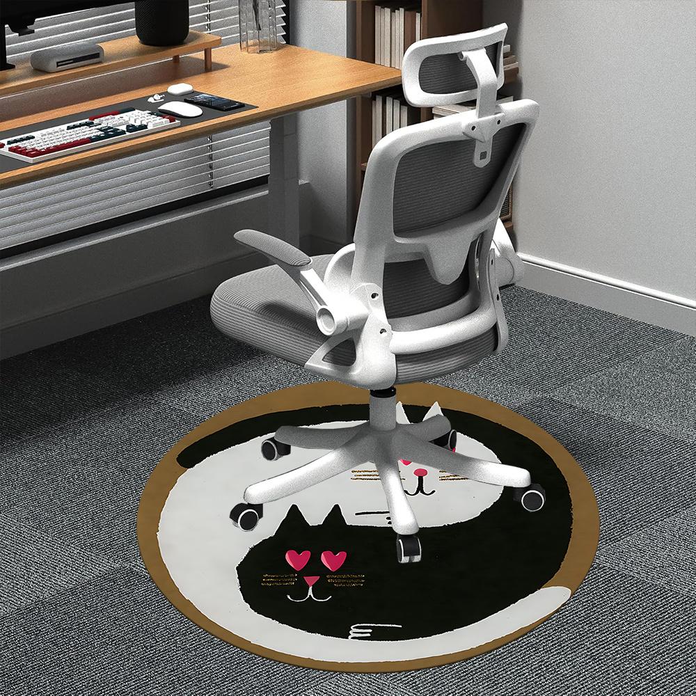1pc Cats YinYang Office Round Area Rug, Indoor Mat Suitable ForOffice, Under Office Chairs Bedroom Living Room Home Decor, Room Deco 106