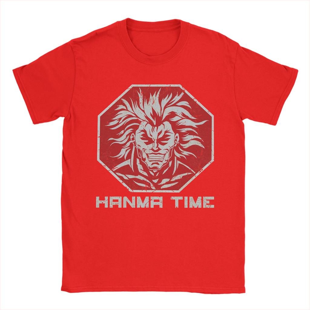 Mens Stop Hanma Time Baki Anime T Shirts  Pure Cotton Clothing Leisure Short Sleeve Crewneck Tee Shirt Printed TShirt