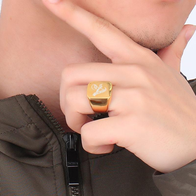 Vnox Heavy A-Z Initial Stamp Ring for Men Gold Color Solid Stainless Steel Signet Ring Chunky Punk Finger Jewelry Customize Gift