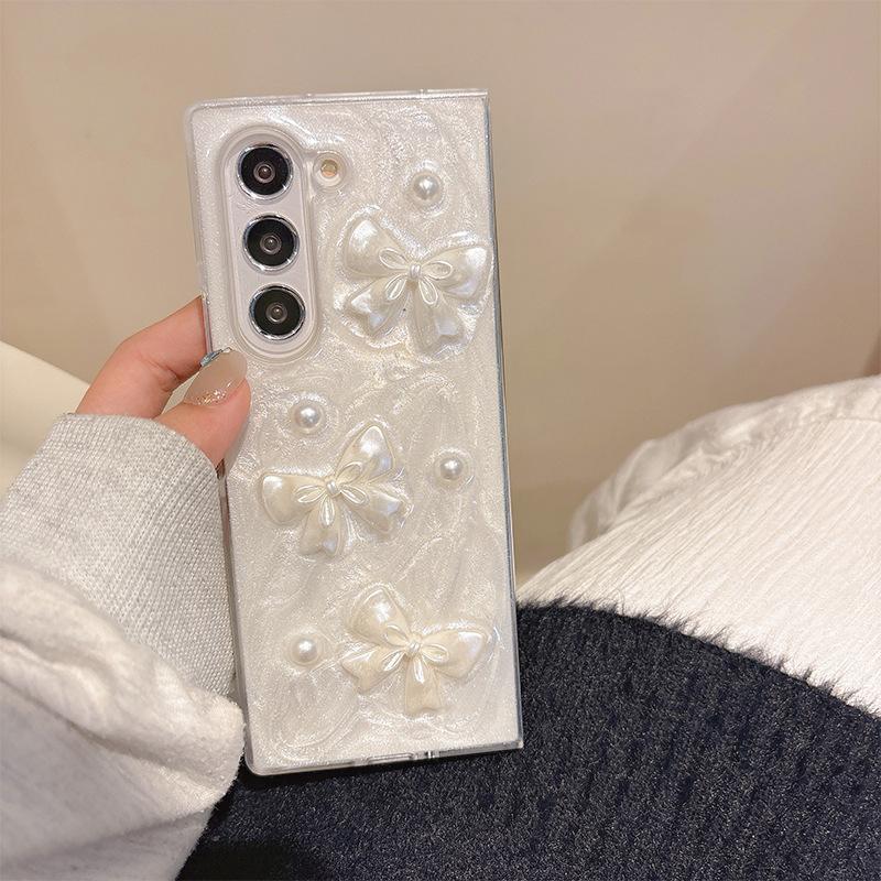 For Samsung Zflip6 Phone Case Bow Pearl Flip Folding Screen Ins Style Women's New Fold5 Rhinestone