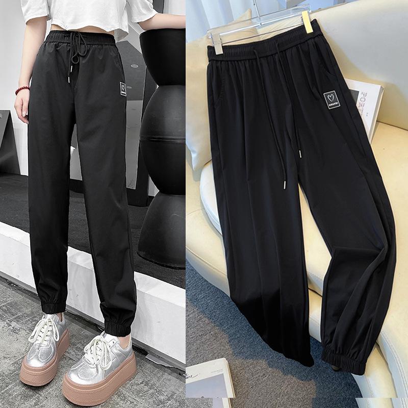 Plus Size High-Waisted Ice Silk Quick-Dry Cropped Joggers with Breathable High Elasticity 5XL (160-180 lbs)