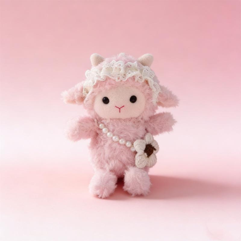 Cute Little Sheep Wool Plush Toy Pendant - Girls Backpack Ornament and Gift Custom розовый
