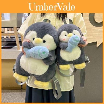 Cartoon Penguin Plush Backpack For Girls With Soft Faux Fur And Zip Closure