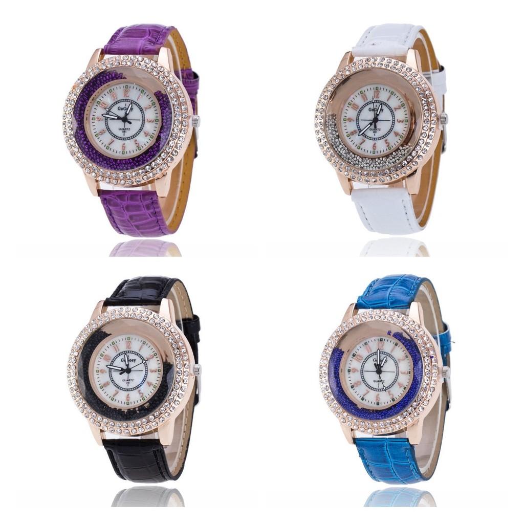 Stylish Women's Quartz Watch With Rhinestones And Pearl Shell Face Elegant Pu Strap