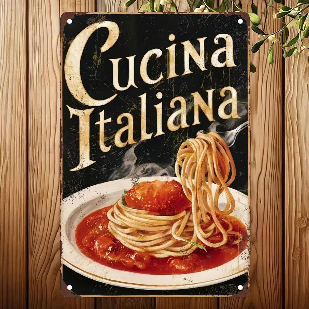 1PC Cucina Italiana Vintage Metal Tin Sign, Italian Food Wall Art, Rustic Kitchen Decor, Funny Bar Cafe Restaurant Home Decor