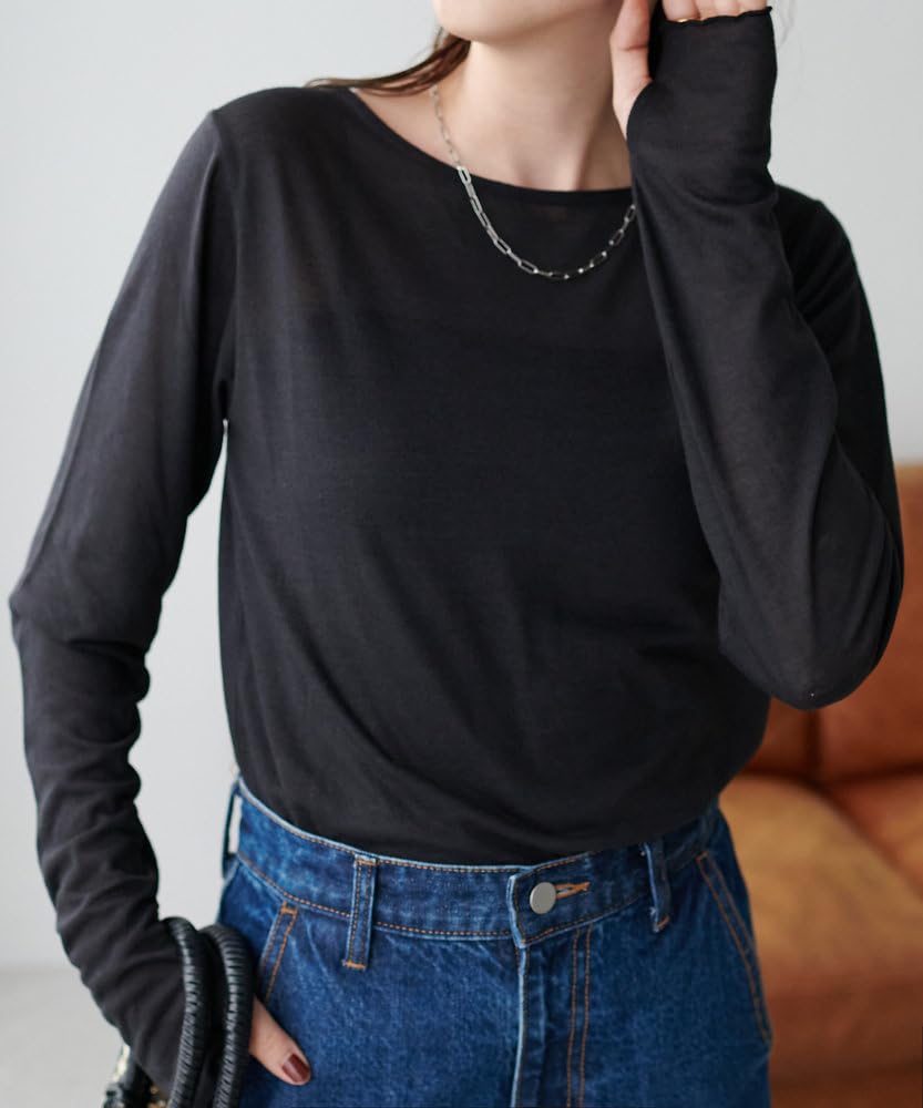 Sheer Lame Print Long Sleeve DCZ1031106A0015 Free Size Black [Discoat] [WEB Exclusive] T-Shirt