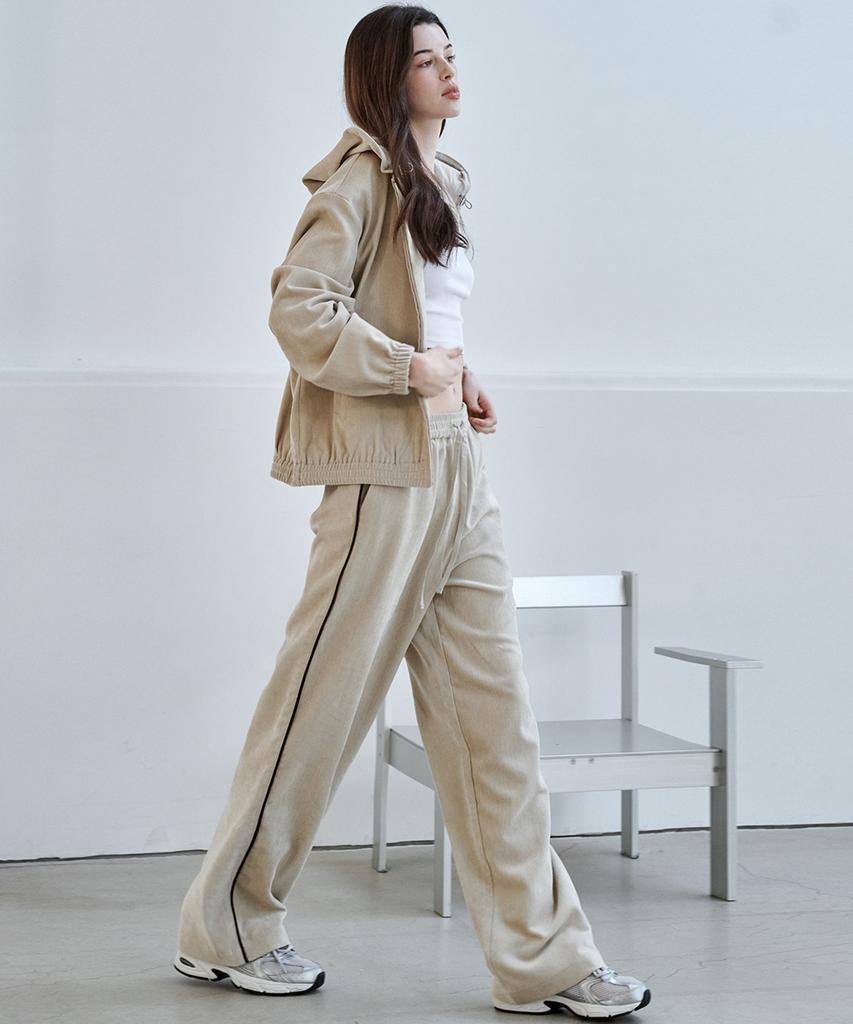 MALOUPE 2170 Velvet Elastic Waist Pants (Beige)