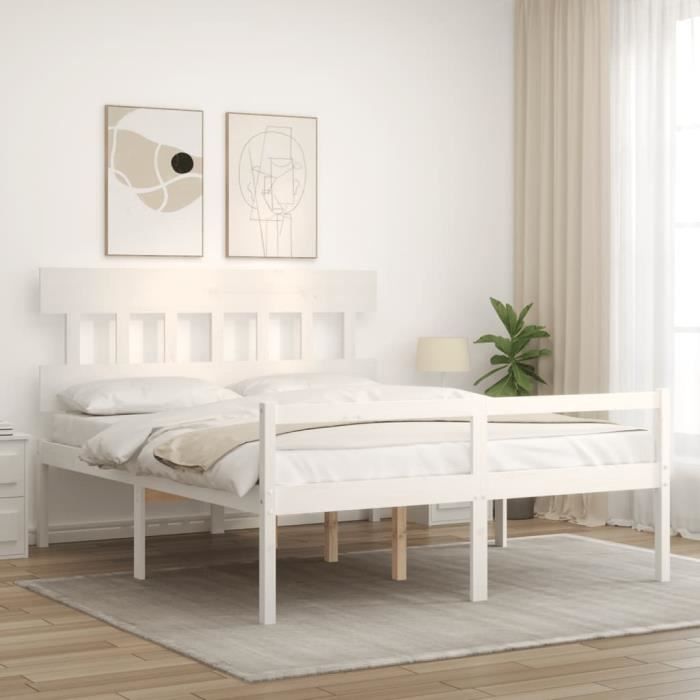 VidaXL Bed Frame with Headboard White 160x200 Cm Solid Wood 3195427