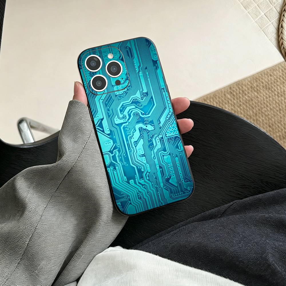 Creative Circuit Board Pattern Phone Case For iPhone 17, 16,15,14,13,12,11 Plus,Pro Max, Others Soft Black Cover