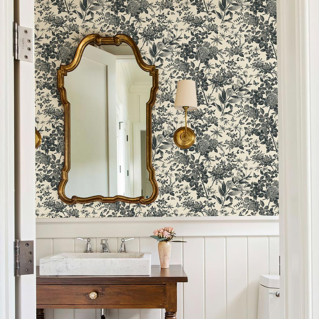 Retro Black Floral PVC Home Wall Decoration Vintage Peel And Stick Flower Wallpaper Kitchen Vinyl Cabinet Sticker