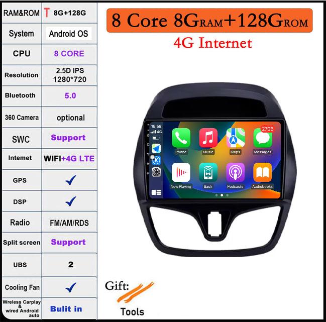 9 Inch IPS QLED For Chevrolet Spark 2015-2018 DSP Android 14 Car Radio Multimedia Video Player Navigation Stereo GPS Monitor