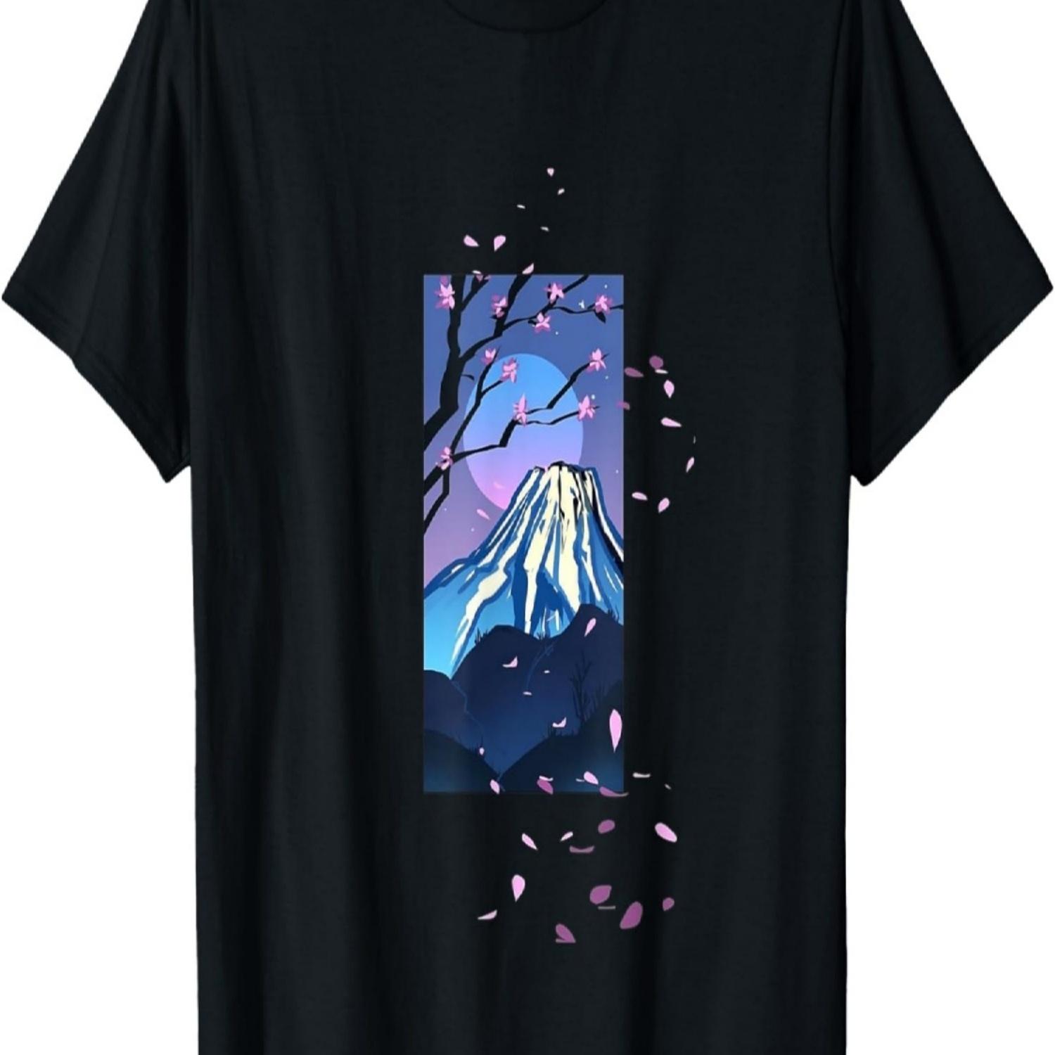 Mount Fuji Cherry Blossoms Japan Art T-Shirt S