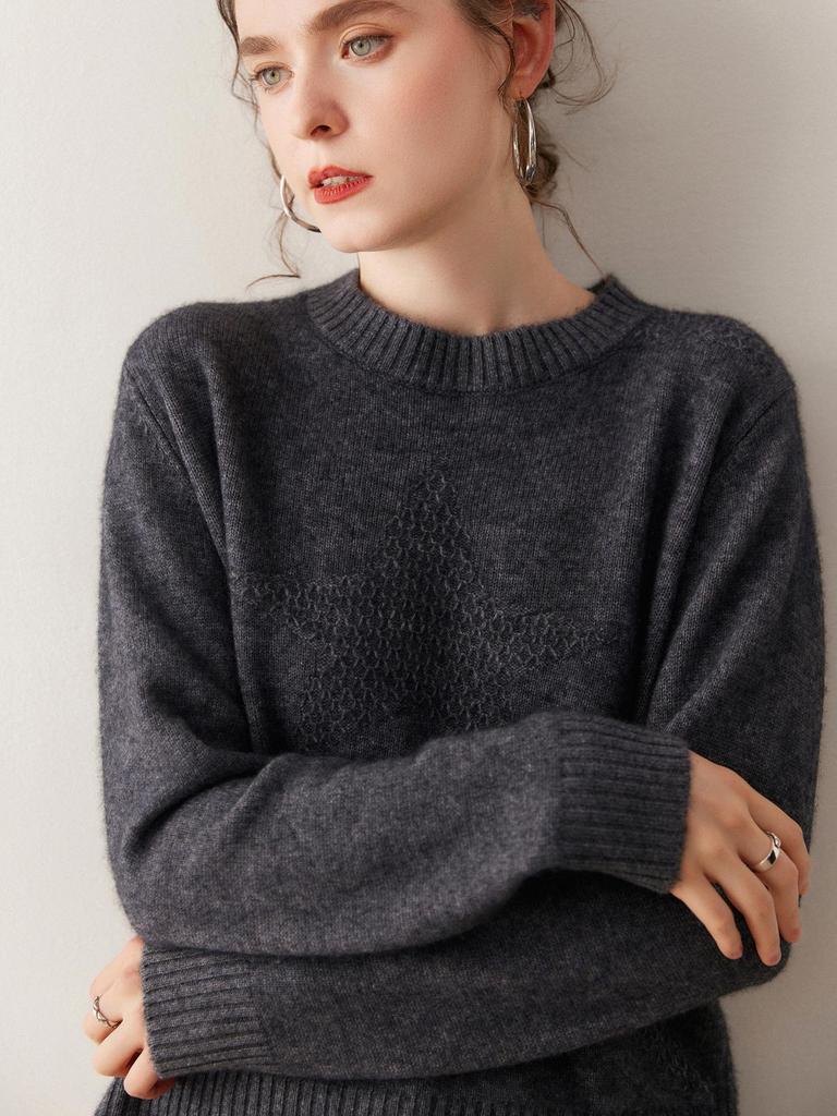 Luksuriøs Dame Cashmere Rund Hals Sweater - Løs, Alsidigt Strikwear til Efterår/Vinter