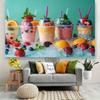 2D Teal Background Fruit Drink Tapestry, Icy Berry Smoothie Scene Background Cloth