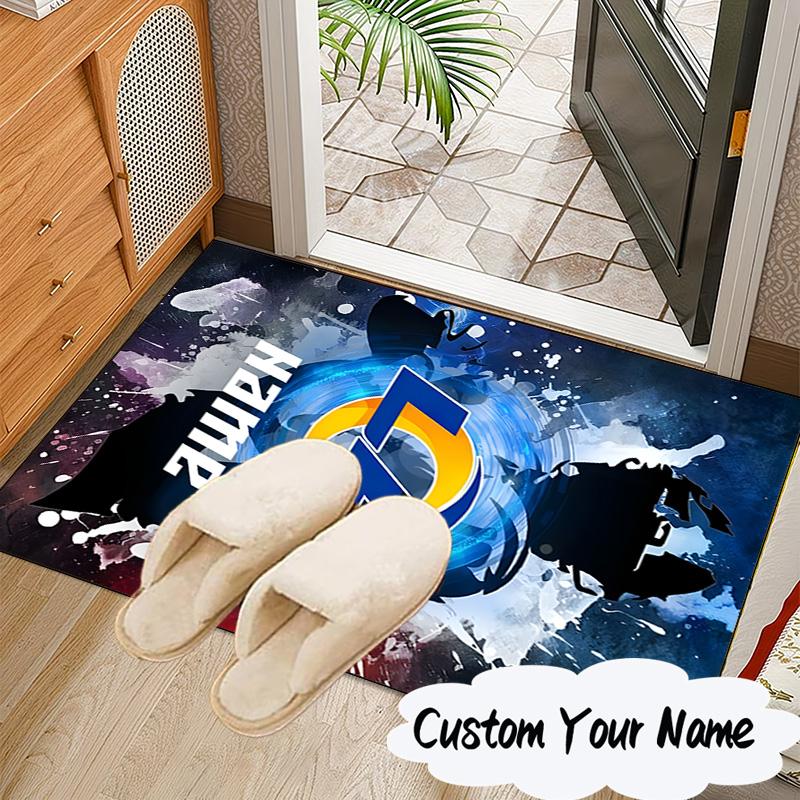 Custom Name Rams Fan Gear USA Rug for Living Room, Game Rooms, Office, Bedroom, Floor Mat Playful Design, Fan Gifts Christmas Decor