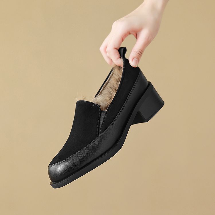 

Fashion New Winter Sheep Suede Women Pumps Shoes for Women Fashion Round Toe Loafers Shoes Zaptos Mujer Rabbit Hair Deep Mouth Shoes 34 чорний