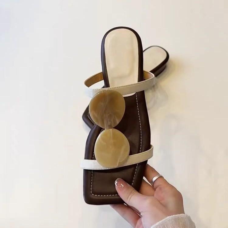 French one-word with square toe cool slippers women's 2025 new retro bohemian flat slippers