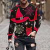 Fashion Men's Crew Neck Long Sleeve 3D Casual Color Printing Western Line Long Sleeve Crew Neck T-Shirt