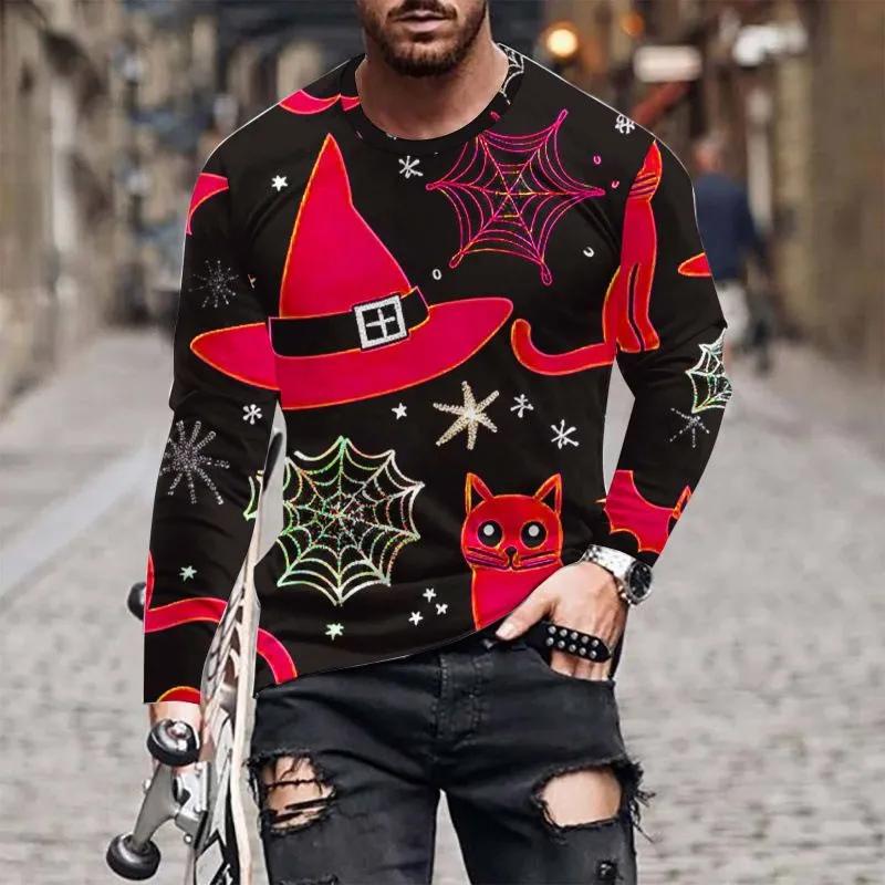 Fashion Men's Crew Neck Long Sleeve 3D Casual Color Printing Western Line Long Sleeve Crew Neck T-Shirt