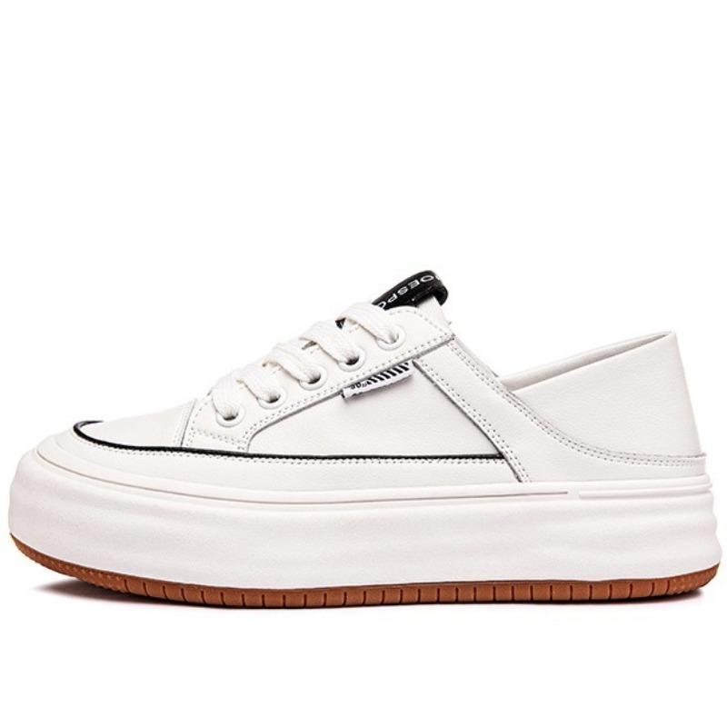 Fashion 4CM Genuine Leather Spell Color Fashion Casual Sneakers 2025 Popular Comfortable Flat Thick Sole Women Sneakers Trend Shoes