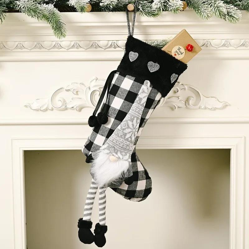 Plush Lattice Christmas Socks Candy Gift Bag Creative Hanging Decoration