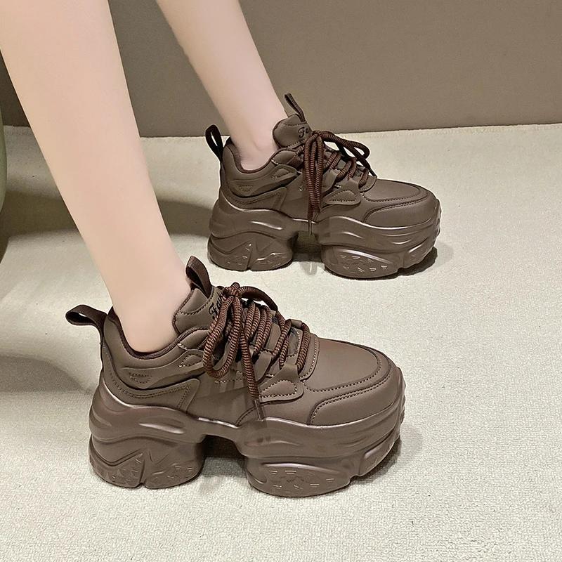 7.5CM Heels Autumn Chunky Sneakers for Women 2024 New Casual Walking Platform Sports Shoes Woman Thick Bottom Dad Shoes Ladies
