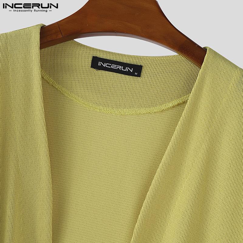 INCERUN Oversized Men Batwing Sleeve Open Front Texture Casual Kimono Cardigan Tops