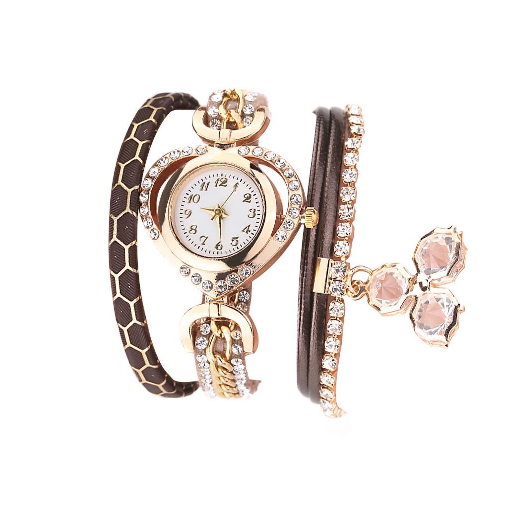 Montre-bracelet à quartz analogique à cadran bracelet cristal Amour brillant vintage pour femmes