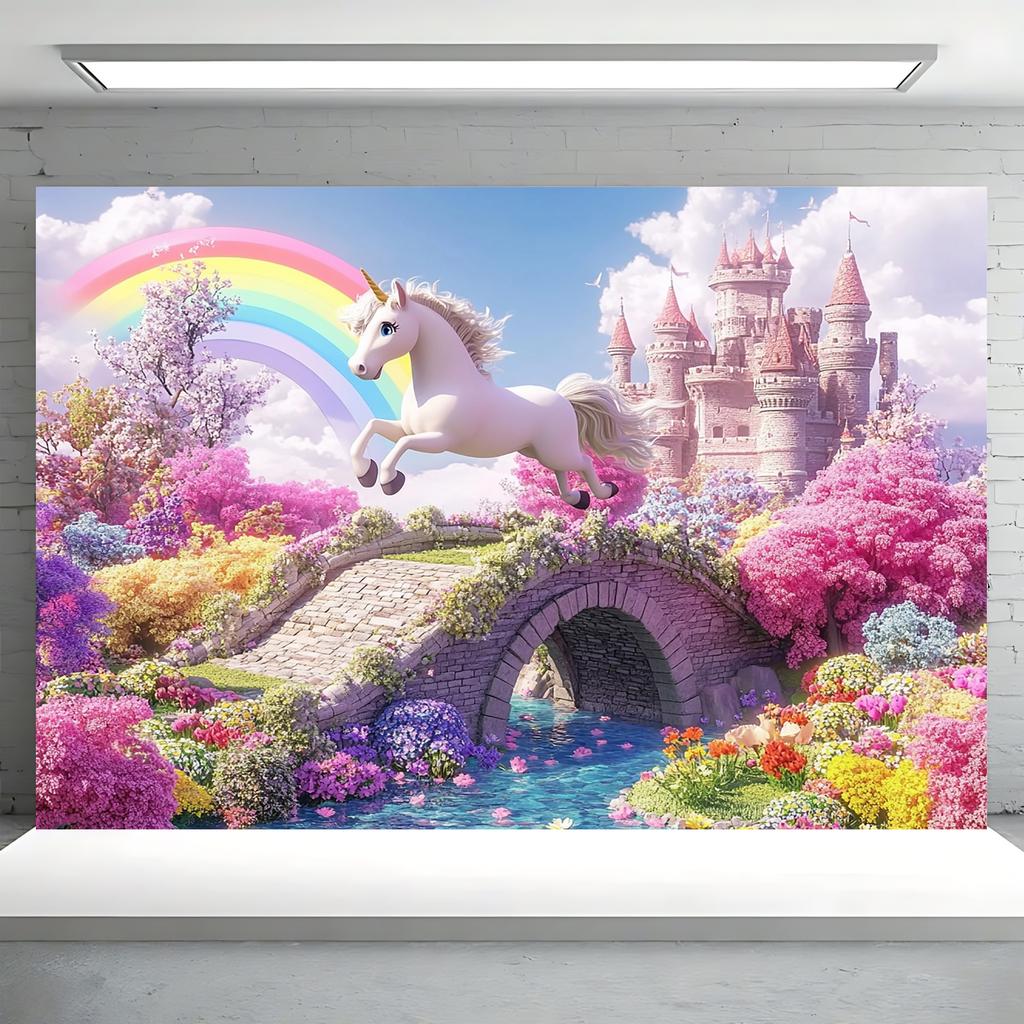 One fairy tale castle rainbow unicorn photography background vinyl home wall decoration banner