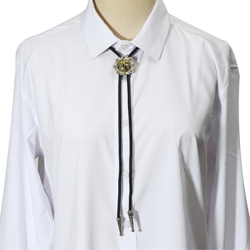 Western Bolo Tie Necklace with Black Cord and Metal Pendant, 31.89in Neckwear Accent for Daily Shirt Styling and Wear