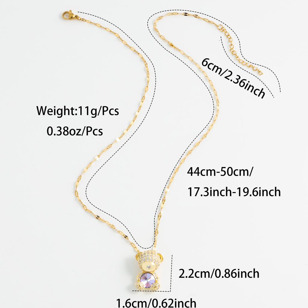 Little Bear Embracing Colorful Zircon Women's Party Stainless Steel Plated 18K Gold Hypoallergenic Jewelry Pendant Necklace