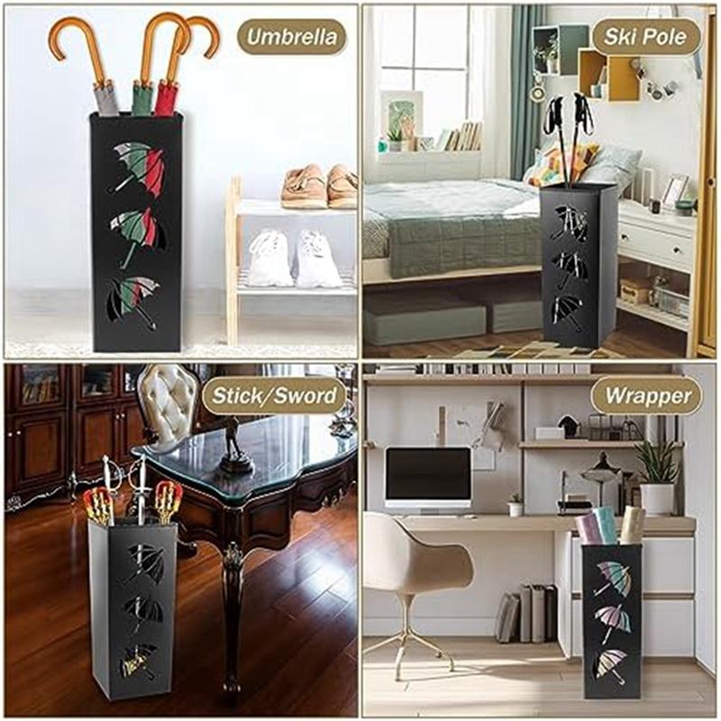 Modern Metal Umbrella Stand with Hollow Design,Waterproof Freestanding Holder for Home,Office and Hotel Entryways
