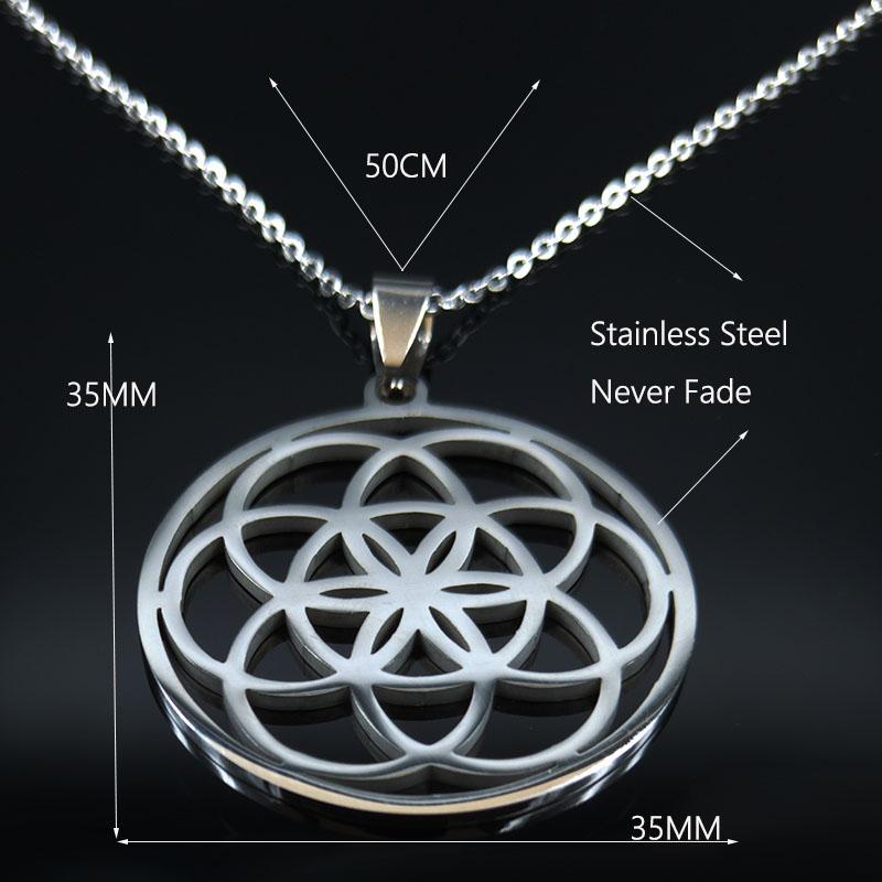 Collana Mandala Fiore della Vita in Acciaio Inossidabile per Donne Uomini Geometria Sacra Seme della Vita Talismano Collana Gioielli joyas