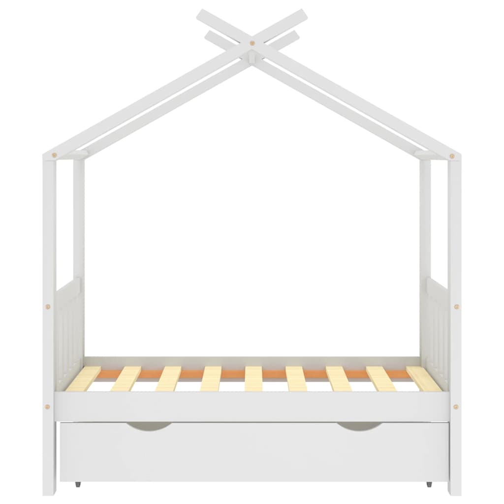 Vidaxl Children's Bed Frame with Drawer, White, Pine, 70X140 Cm