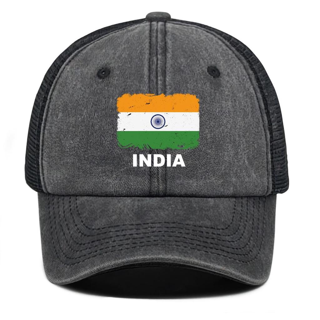 Indien Flaggenaufdruck Verstellbare Baseballkappe, Patriotische Damenmütze Passform Sonnenschutz Polyester Retro Snapback Mesh-Kappe